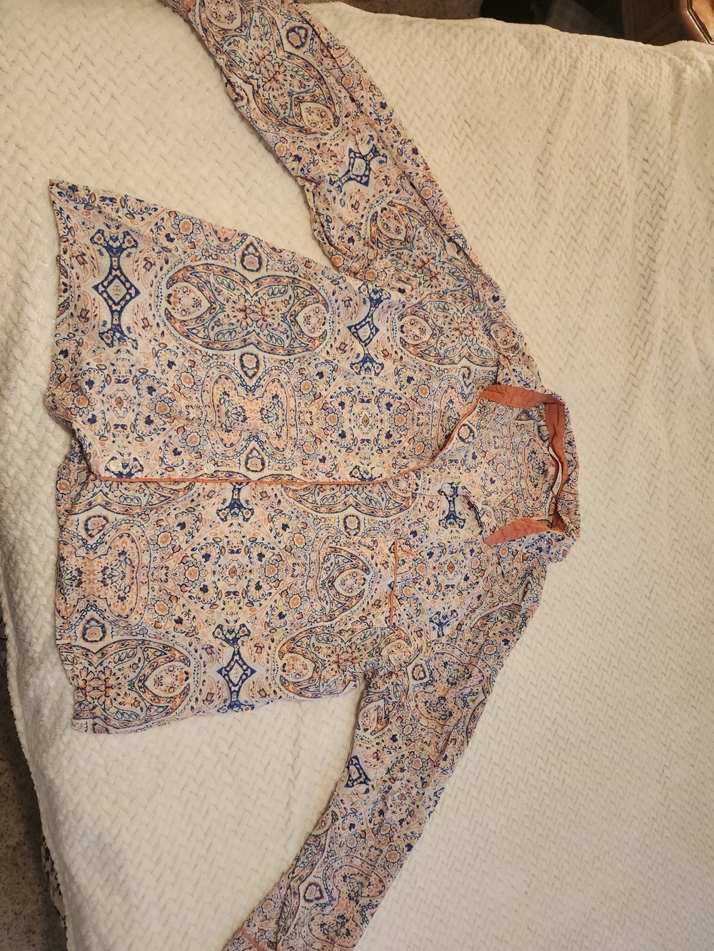 Victoria's Secret Peach and Blue Paisley Button-Down Pajama Shirt